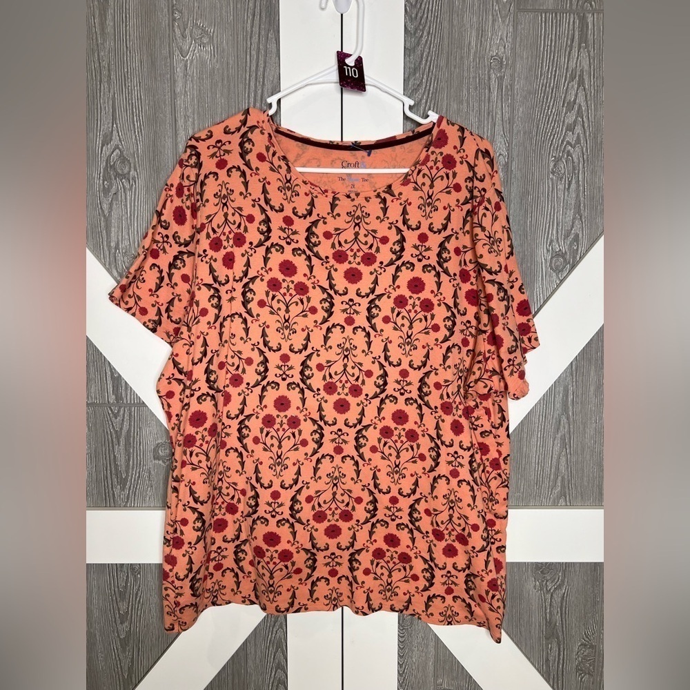 110. Croft & Barrow Coral 100% Cotton Floral Women's Top 2X